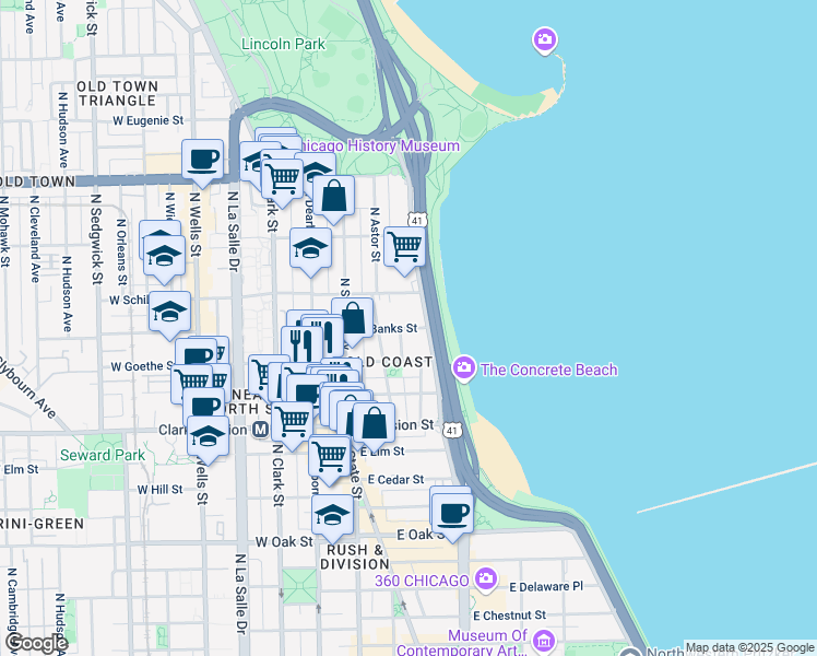 map of restaurants, bars, coffee shops, grocery stores, and more near in Chicago