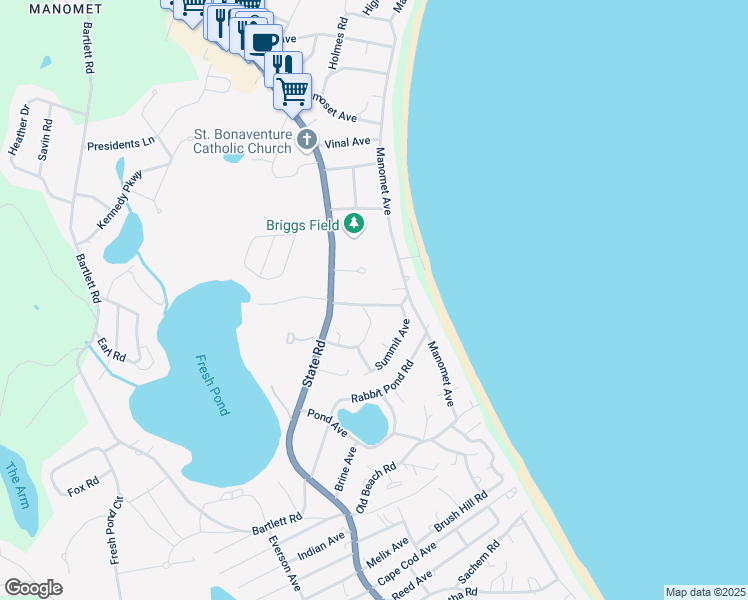 map of restaurants, bars, coffee shops, grocery stores, and more near 12 Winslow Avenue in Plymouth
