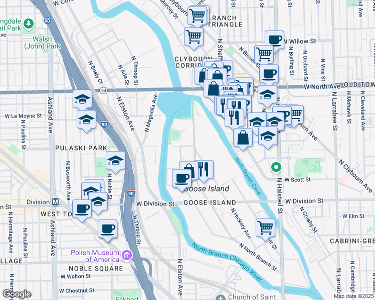 map of restaurants, bars, coffee shops, grocery stores, and more near in Chicago