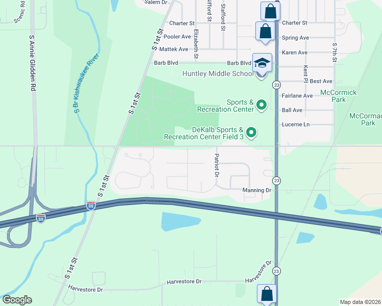 map of restaurants, bars, coffee shops, grocery stores, and more near 212 Fairview Drive in DeKalb
