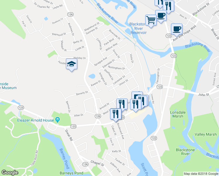map of restaurants, bars, coffee shops, grocery stores, and more near 1 Jones Street in Lincoln