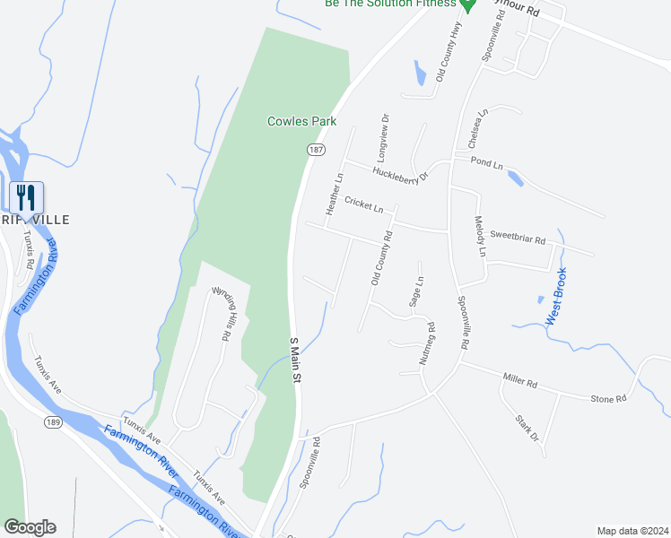 map of restaurants, bars, coffee shops, grocery stores, and more near 8 Pennywhistle Road in East Granby