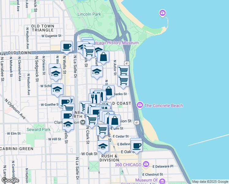 map of restaurants, bars, coffee shops, grocery stores, and more near in Chicago