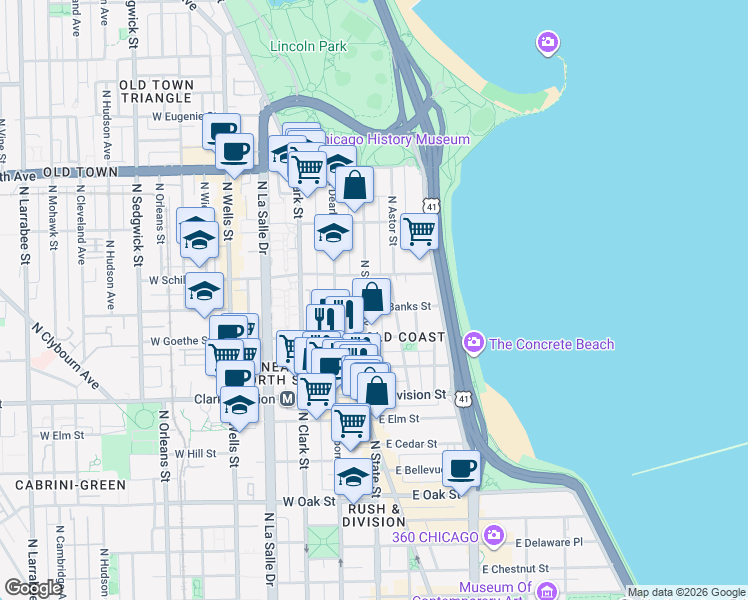 map of restaurants, bars, coffee shops, grocery stores, and more near in Chicago