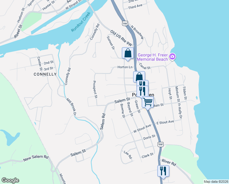 map of restaurants, bars, coffee shops, grocery stores, and more near 182 Hasbrouck Avenue in Port Ewen