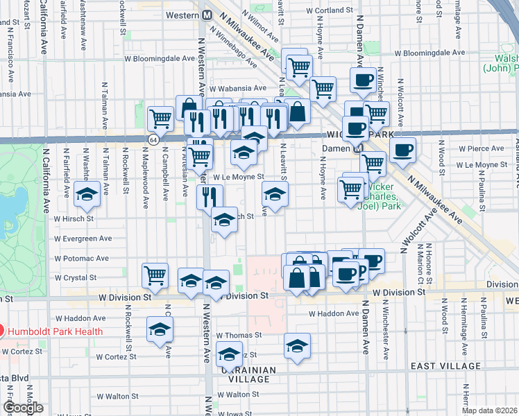 map of restaurants, bars, coffee shops, grocery stores, and more near in Chicago