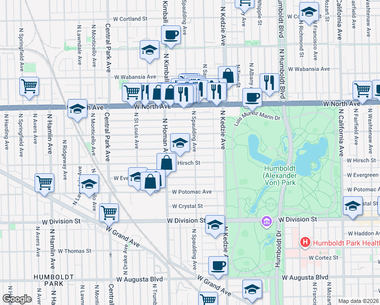 map of restaurants, bars, coffee shops, grocery stores, and more near in Chicago