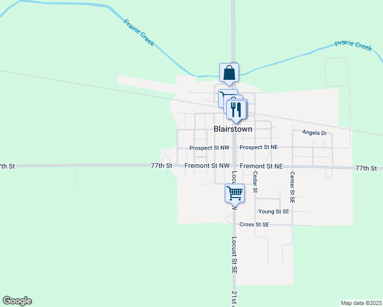 map of restaurants, bars, coffee shops, grocery stores, and more near 107 Walnut Street in Blairstown
