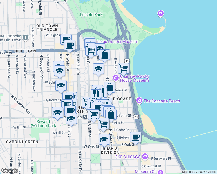 map of restaurants, bars, coffee shops, grocery stores, and more near in Chicago