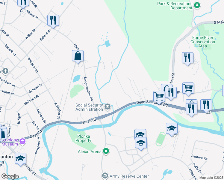 map of restaurants, bars, coffee shops, grocery stores, and more near 110 Dean Street in Taunton