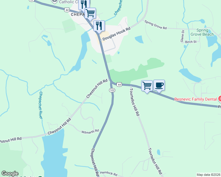 map of restaurants, bars, coffee shops, grocery stores, and more near 23 Chopmist Hill Road in Glocester