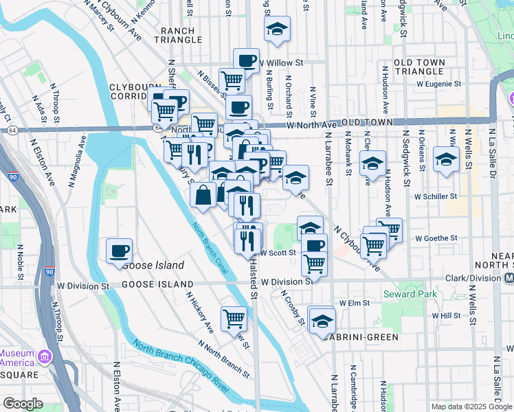 map of restaurants, bars, coffee shops, grocery stores, and more near in Chicago