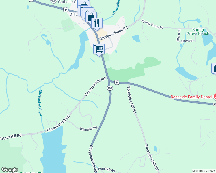 map of restaurants, bars, coffee shops, grocery stores, and more near 23 Chopmist Hill Road in Glocester