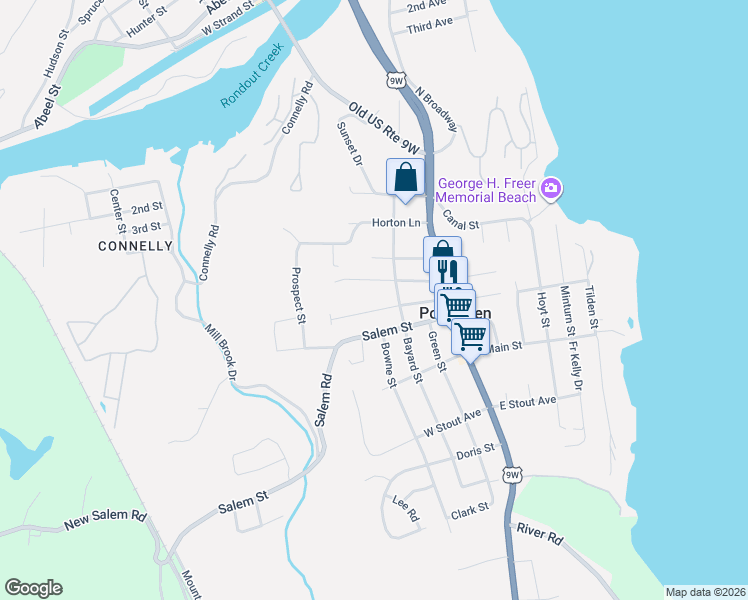 map of restaurants, bars, coffee shops, grocery stores, and more near 182 Hasbrouck Avenue in Port Ewen