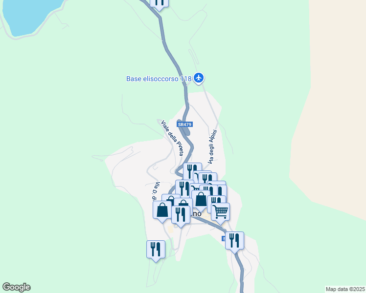 map of restaurants, bars, coffee shops, grocery stores, and more near 189 Via degli Alpini in Scanno