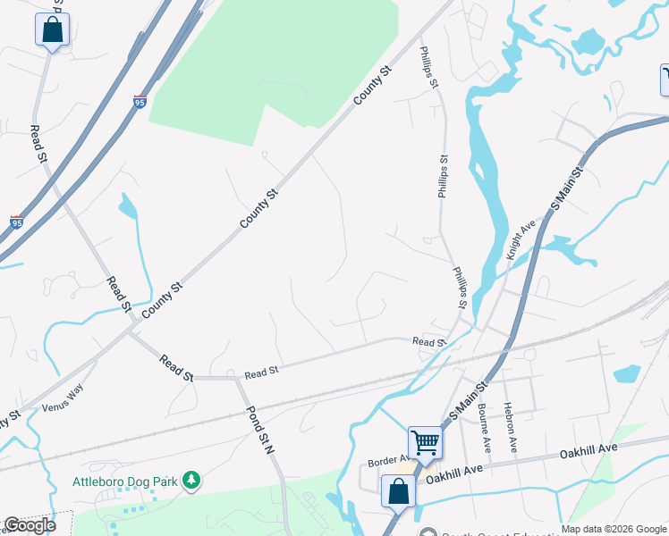 map of restaurants, bars, coffee shops, grocery stores, and more near 143 Leawood Lane in Attleboro