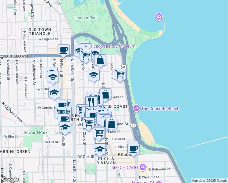 map of restaurants, bars, coffee shops, grocery stores, and more near in Chicago