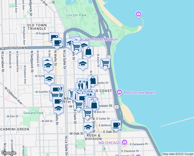 map of restaurants, bars, coffee shops, grocery stores, and more near in Chicago
