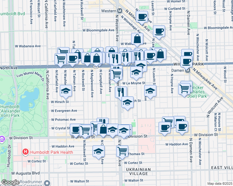 map of restaurants, bars, coffee shops, grocery stores, and more near in Chicago