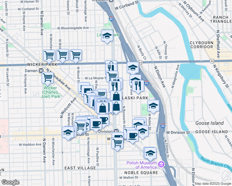 map of restaurants, bars, coffee shops, grocery stores, and more near in Chicago