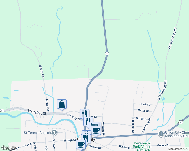 map of restaurants, bars, coffee shops, grocery stores, and more near 8 John St in Union City