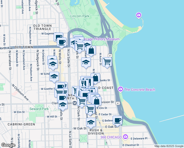 map of restaurants, bars, coffee shops, grocery stores, and more near in Chicago