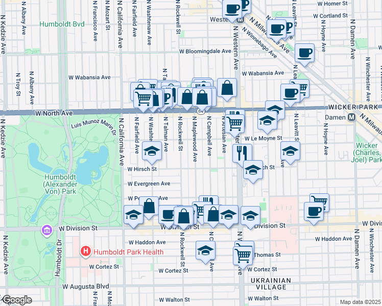 map of restaurants, bars, coffee shops, grocery stores, and more near in Chicago