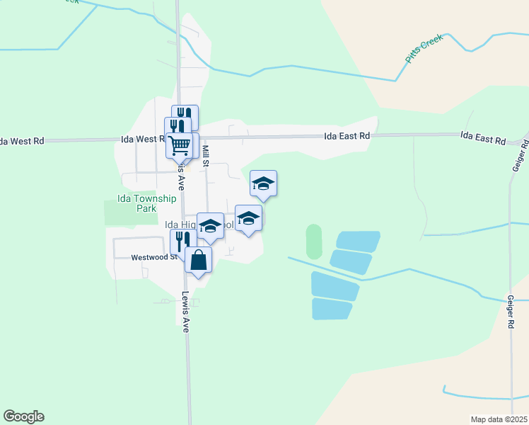 map of restaurants, bars, coffee shops, grocery stores, and more near 7900 Ida Street in Ida