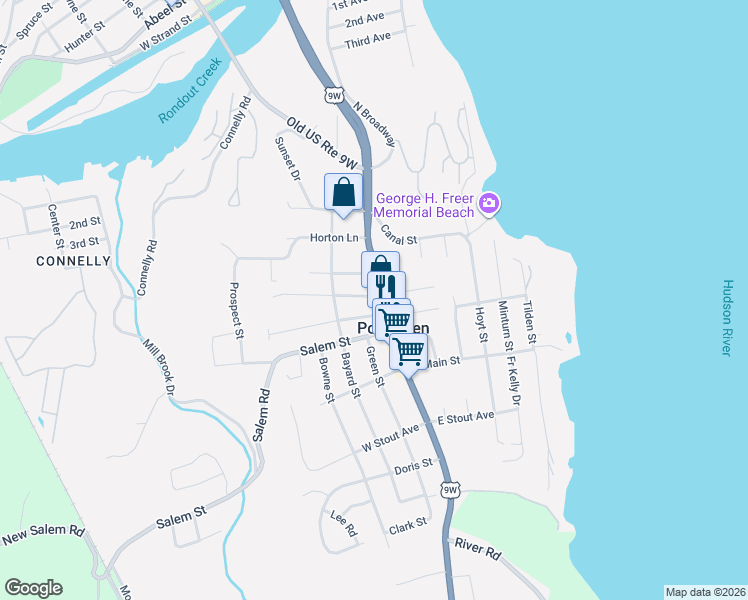 map of restaurants, bars, coffee shops, grocery stores, and more near in Port Ewen