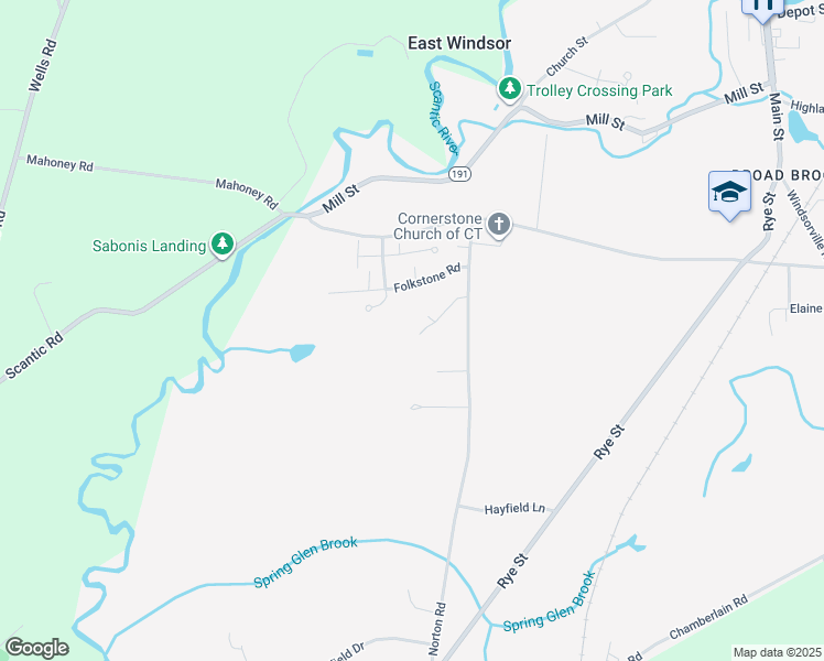 map of restaurants, bars, coffee shops, grocery stores, and more near 18 Folkstone Road in East Windsor