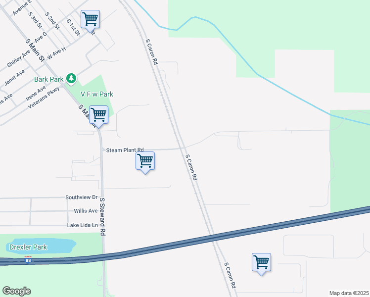 map of restaurants, bars, coffee shops, grocery stores, and more near 1001 South Caron Road in Rochelle