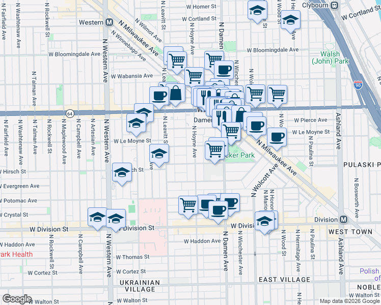 map of restaurants, bars, coffee shops, grocery stores, and more near in Chicago