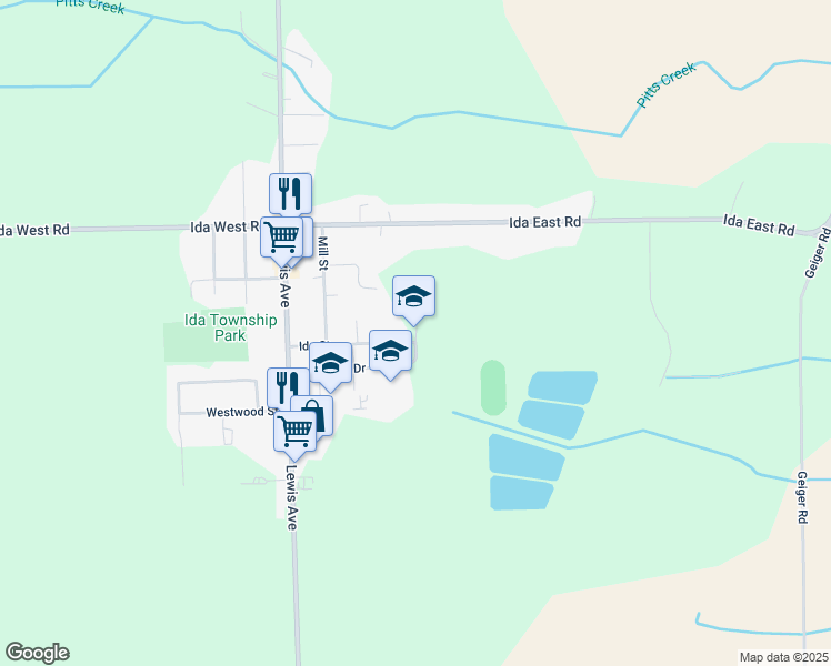 map of restaurants, bars, coffee shops, grocery stores, and more near 7900 Ida Street in Ida