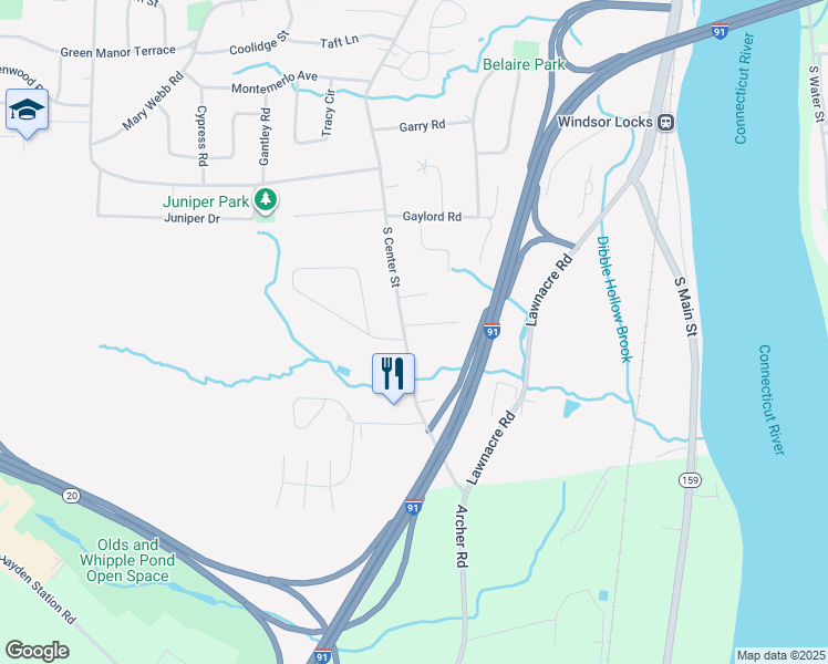 map of restaurants, bars, coffee shops, grocery stores, and more near 316 South Center Street in Windsor Locks