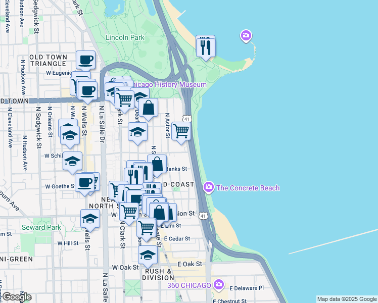 map of restaurants, bars, coffee shops, grocery stores, and more near in Chicago