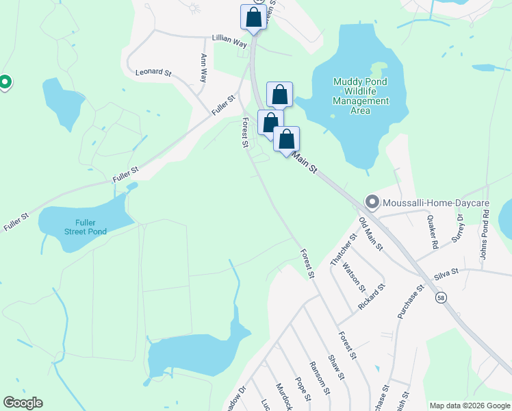 map of restaurants, bars, coffee shops, grocery stores, and more near 62 Forest Street in Carver