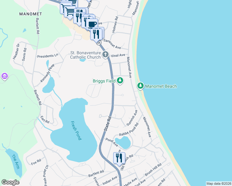 map of restaurants, bars, coffee shops, grocery stores, and more near 849 State Road in Plymouth