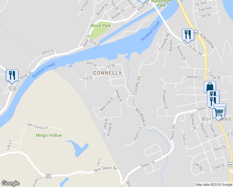 map of restaurants, bars, coffee shops, grocery stores, and more near 0 New York Street in Port Ewen