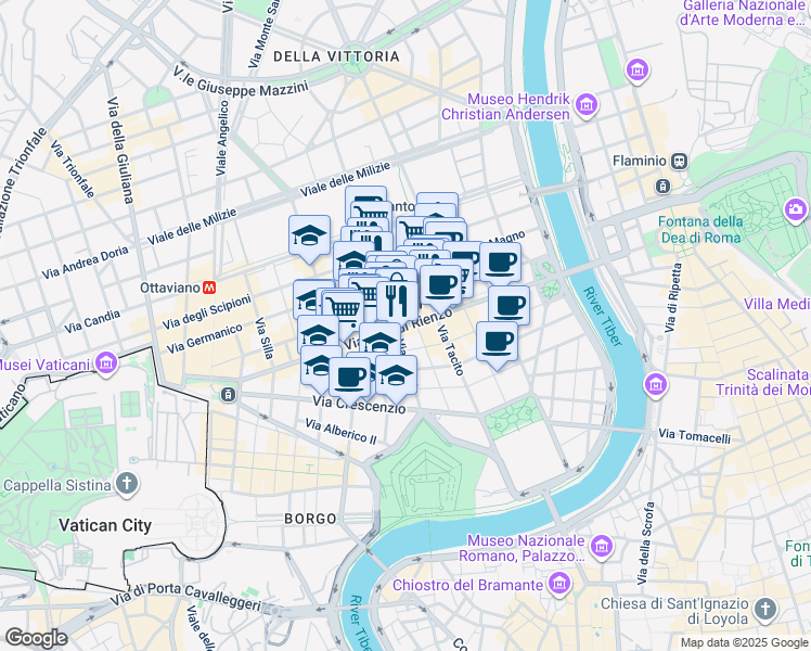 map of restaurants, bars, coffee shops, grocery stores, and more near in Rome