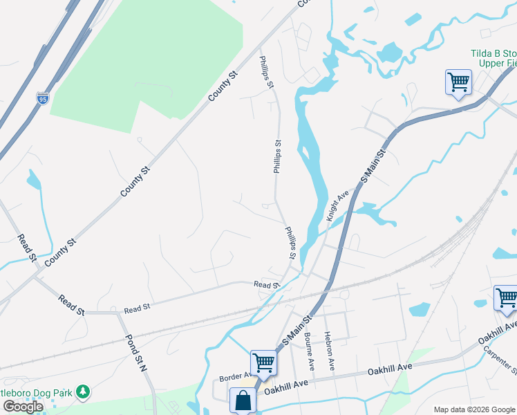 map of restaurants, bars, coffee shops, grocery stores, and more near 110 Phillips Street in Attleboro