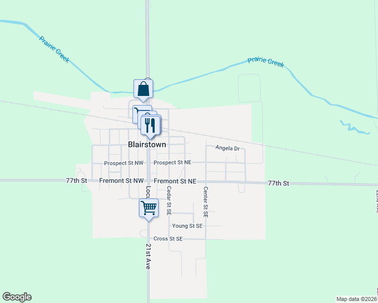 map of restaurants, bars, coffee shops, grocery stores, and more near 300 Morris Street Northeast in Blairstown