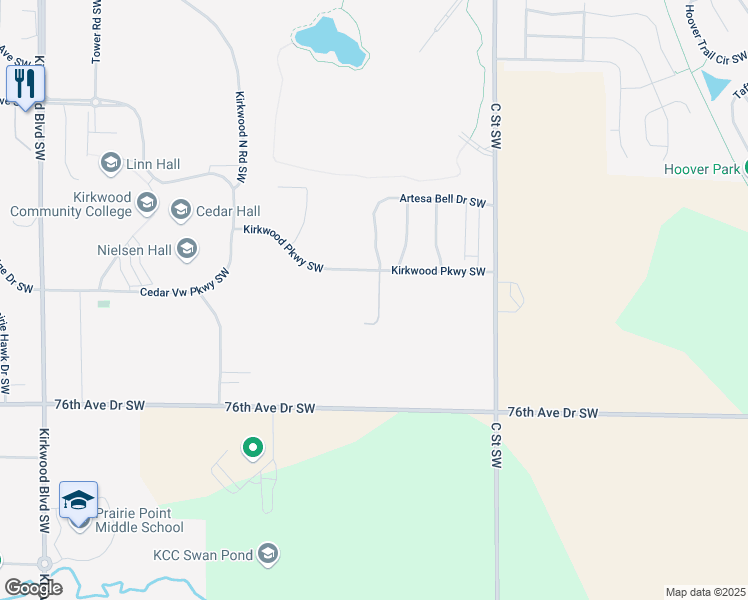 map of restaurants, bars, coffee shops, grocery stores, and more near 811 Kirkwood Parkway Southwest in Cedar Rapids