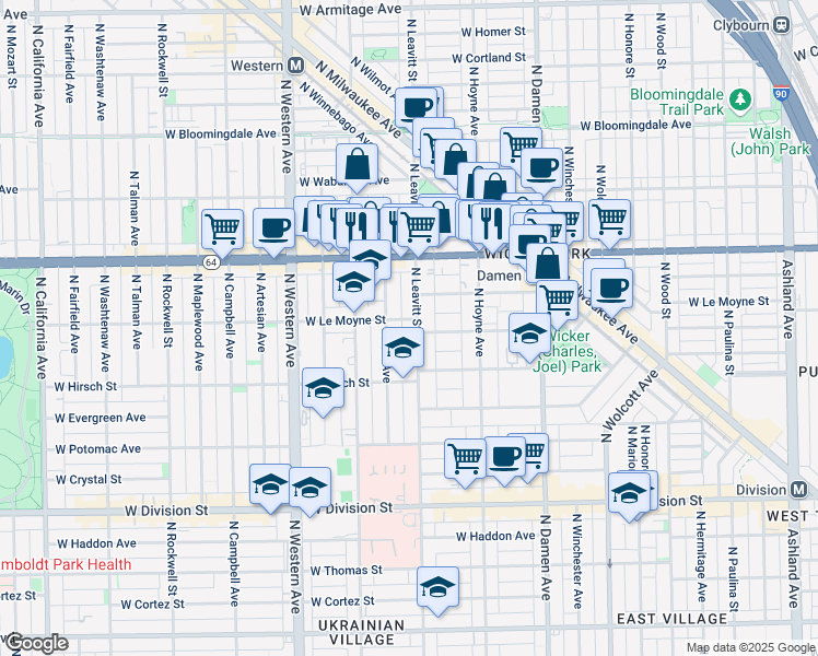 map of restaurants, bars, coffee shops, grocery stores, and more near in Chicago