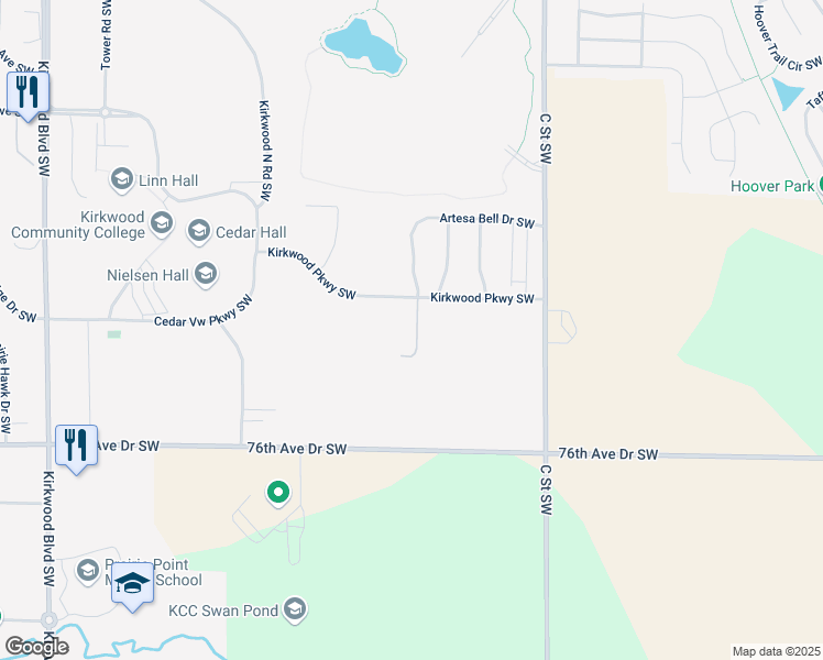 map of restaurants, bars, coffee shops, grocery stores, and more near 811 Kirkwood Parkway Southwest in Cedar Rapids
