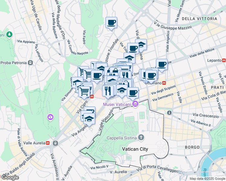 map of restaurants, bars, coffee shops, grocery stores, and more near in Rome