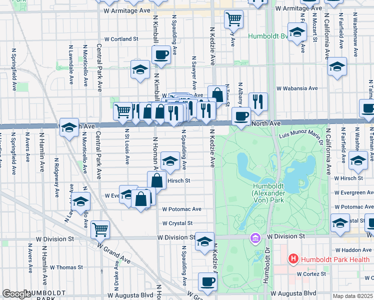 map of restaurants, bars, coffee shops, grocery stores, and more near in Chicago