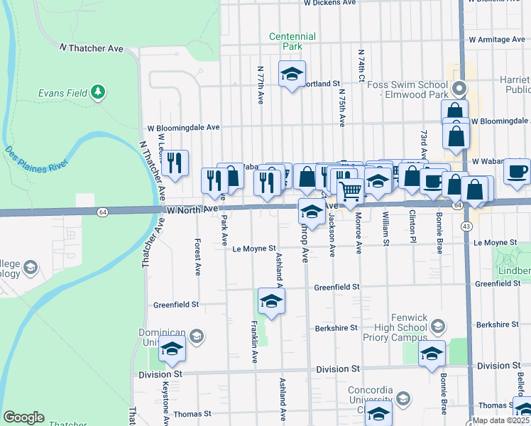 map of restaurants, bars, coffee shops, grocery stores, and more near in 
