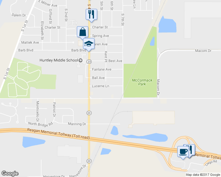 map of restaurants, bars, coffee shops, grocery stores, and more near 536 Lucerne Lane in DeKalb