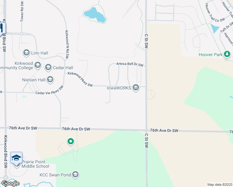 map of restaurants, bars, coffee shops, grocery stores, and more near 925 Kirkwood Parkway Southwest in Cedar Rapids