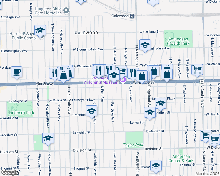map of restaurants, bars, coffee shops, grocery stores, and more near 1235 Fair Oaks Avenue in Oak Park